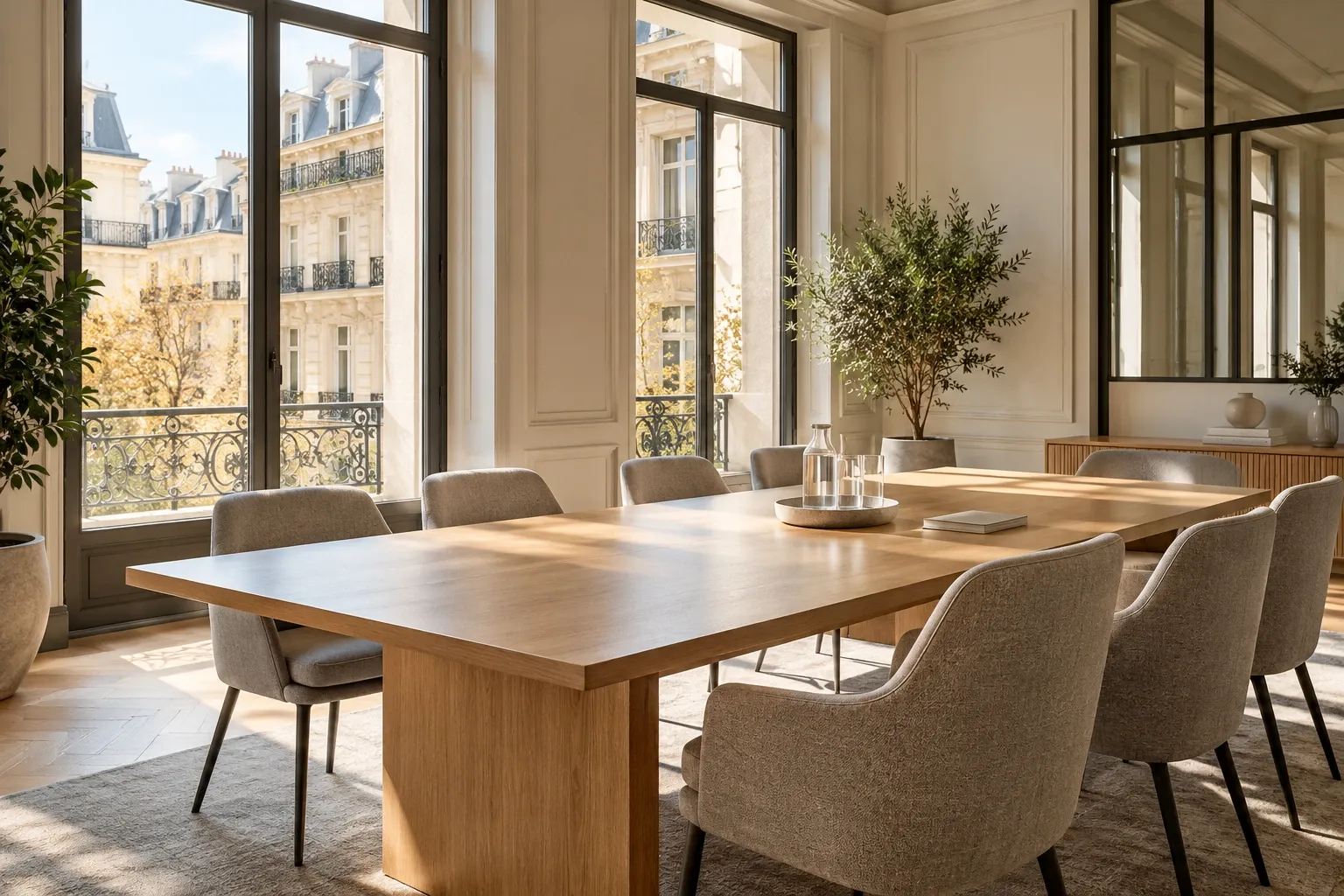 Sala de reunión luminosa en un edificio europeo